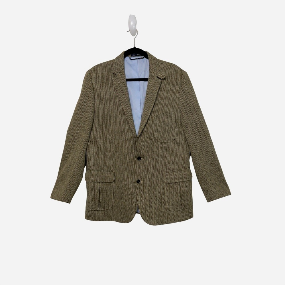 Lands' End Sport Coat Mens 42 Reg Brown Herringbone Traditional Fit Blazer